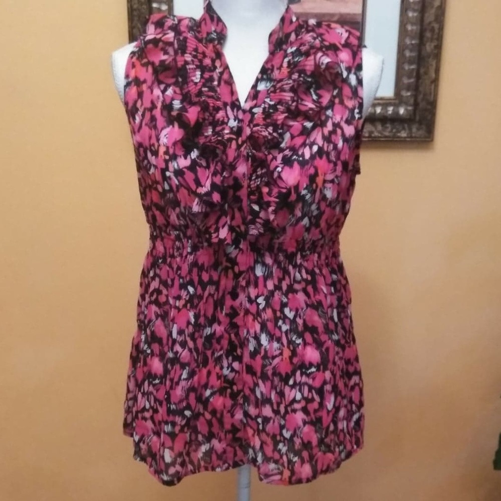 Nue Options Womens Ruffle Front Button Sheer Top
